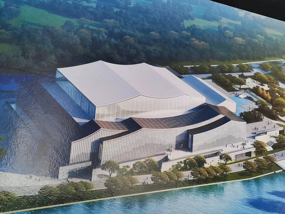 魯鎮(zhèn)一臺演藝屋面項(xiàng)目現(xiàn)場生產(chǎn)壓型YX65-400鋁鎂錳板